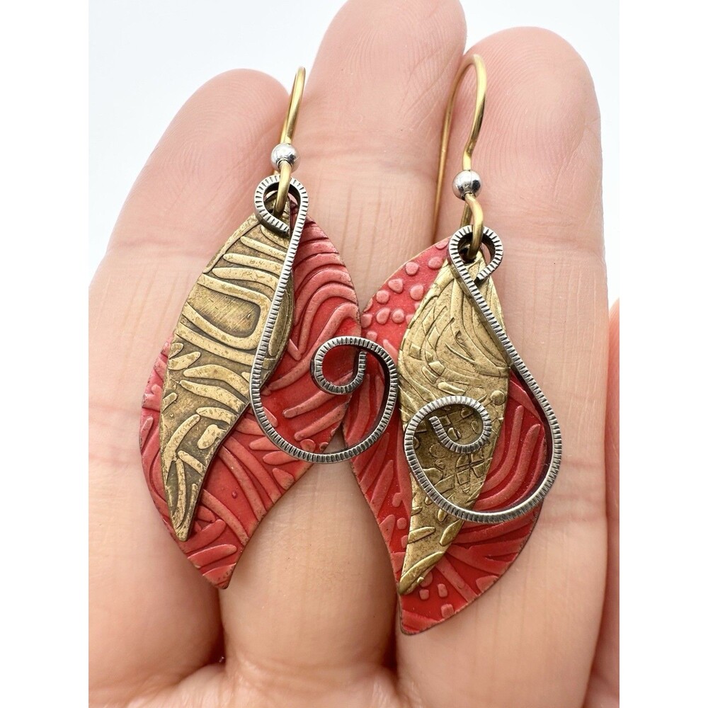 Handmade Dangle Leaf Earrings Mixed Metal